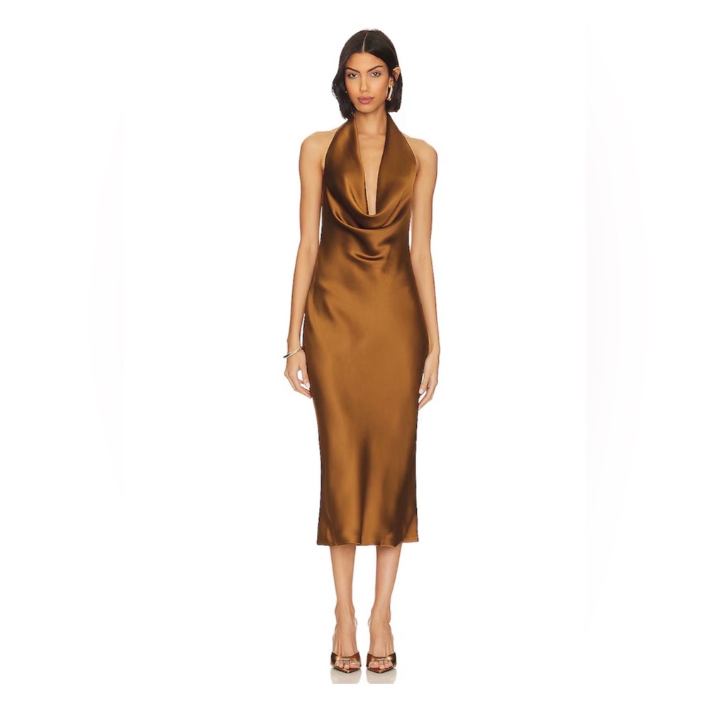 NWT Norma Kamali Halter Drape Midi Dress in Woods, size S